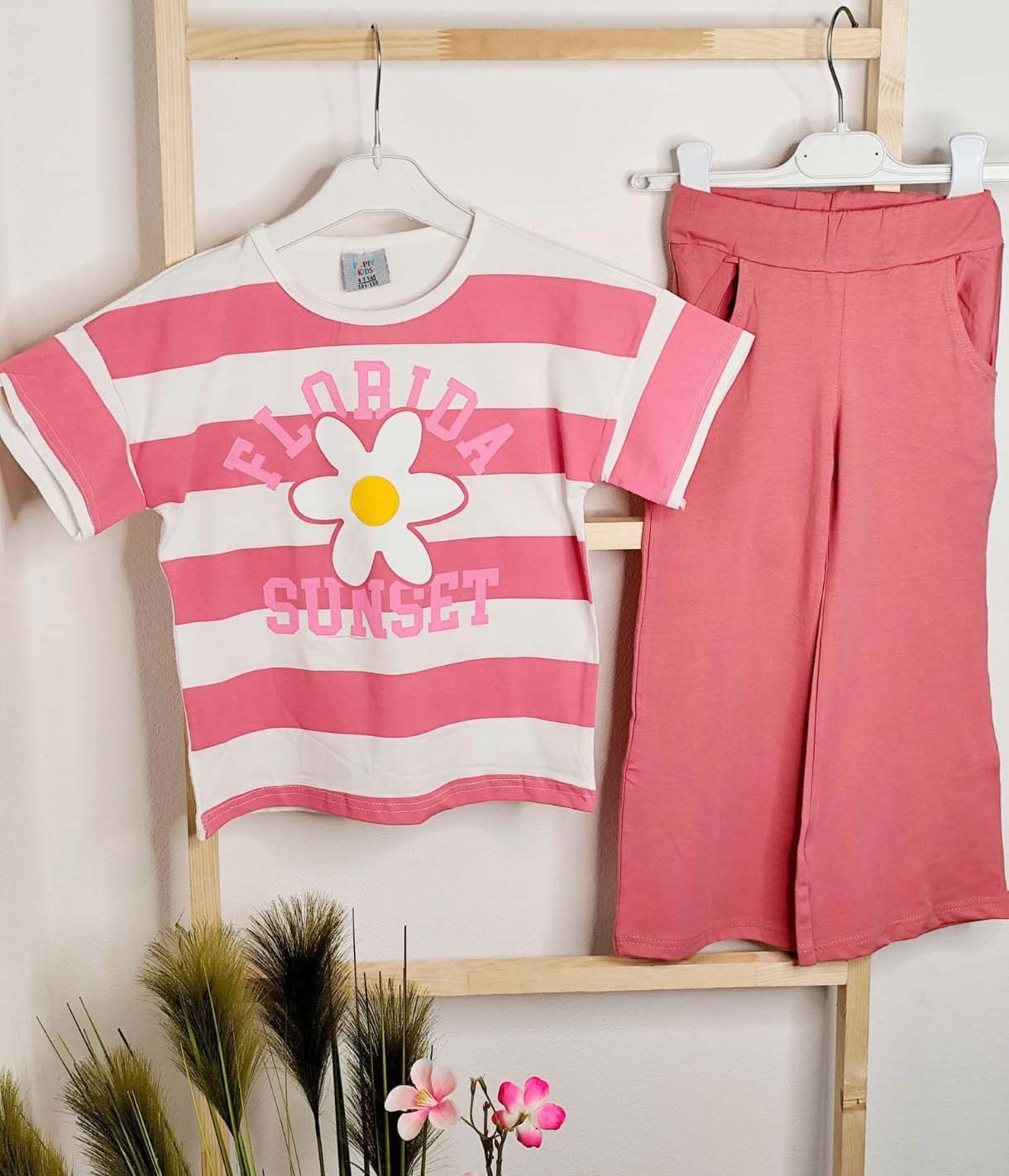 Komplet bluzka oversize bawełna, dzwony z kieszeniami