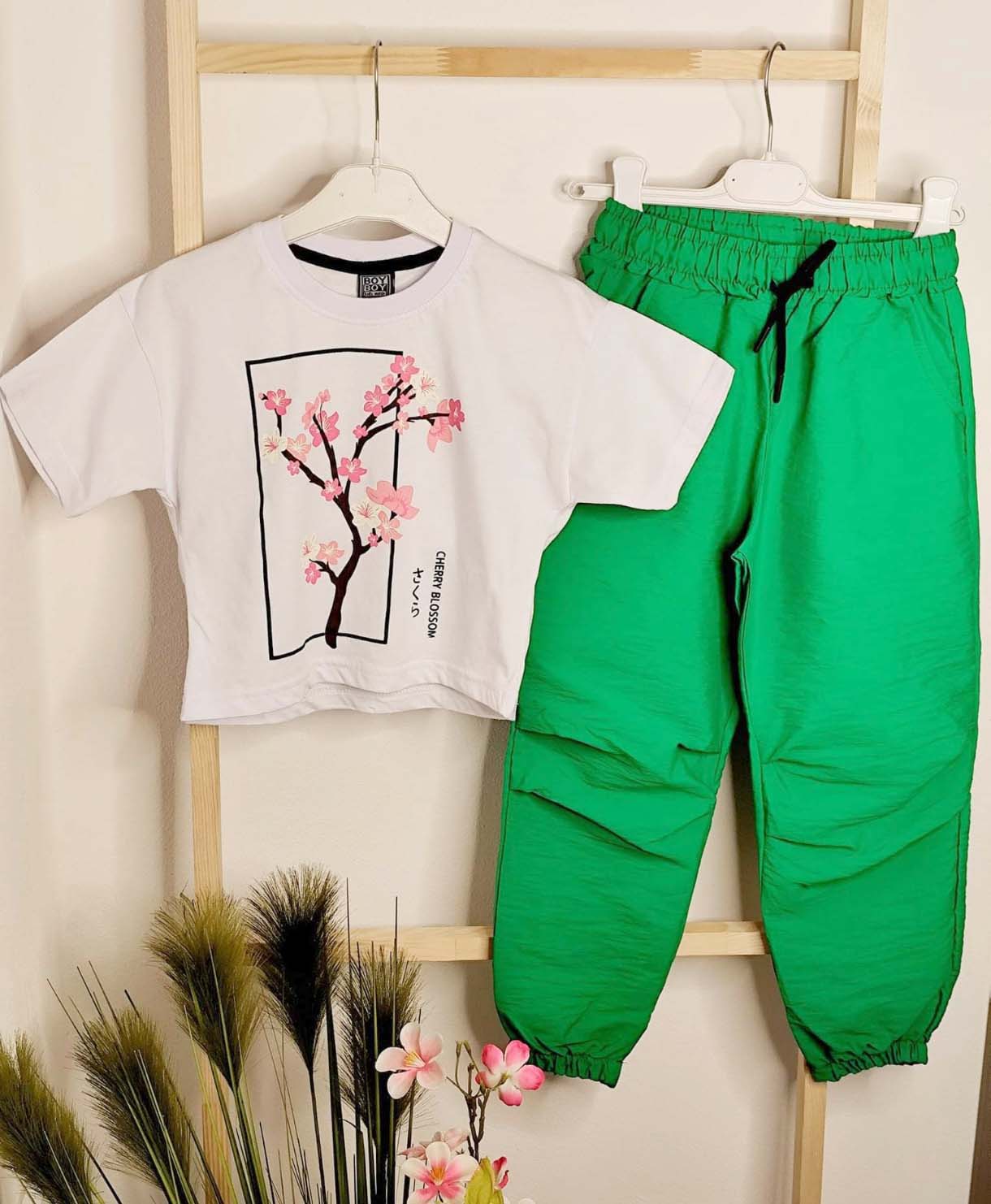 Komplet bluzka oversize bawełna, spodnie bojówki niemnące