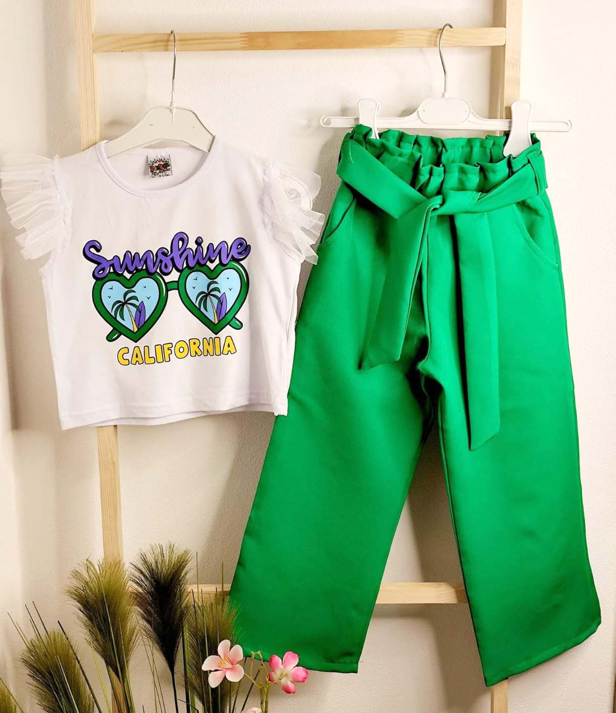 Komplet dla dziewczynki bluzka bawełna, spodnie kuloty niemnące