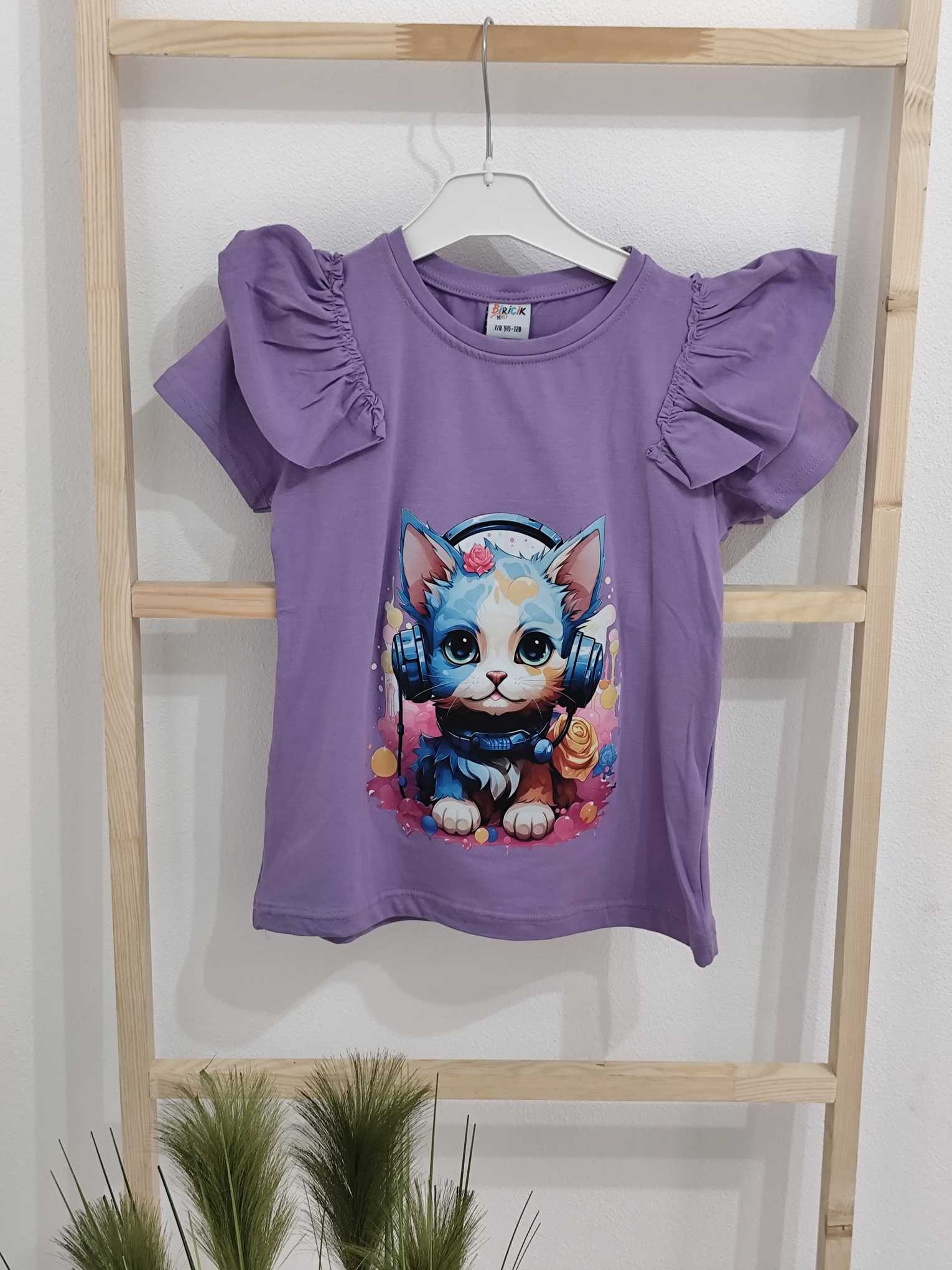 Bluzka dla dziewczynki z aplikacją kotka.