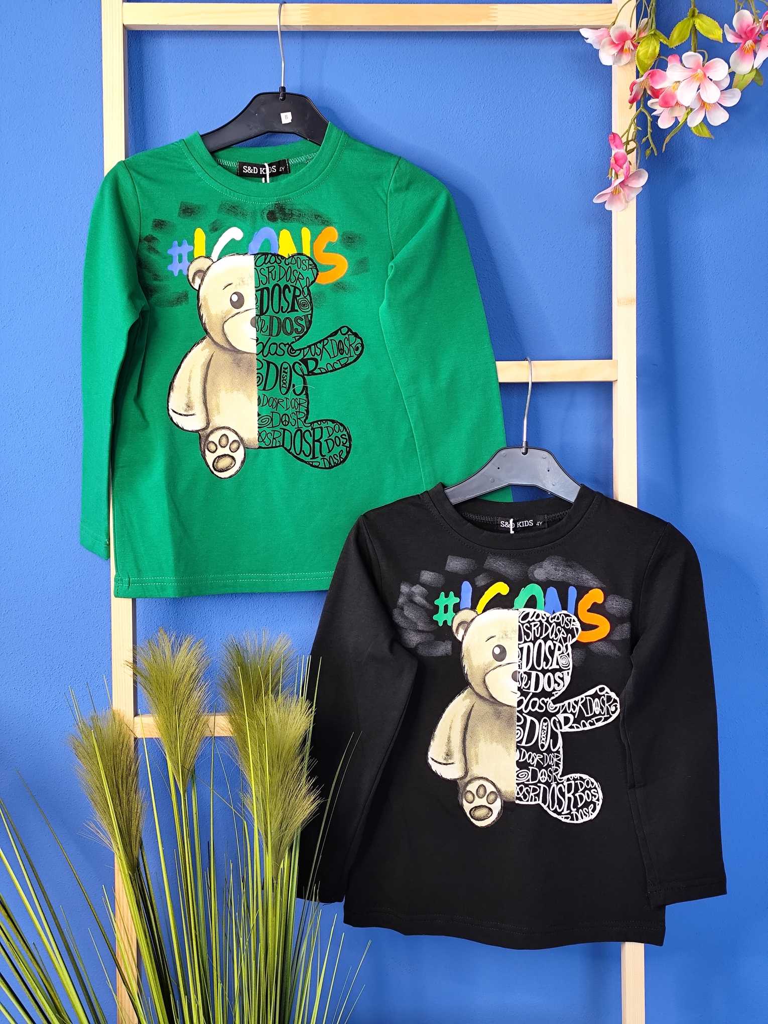 Bluzki z długim rękawem dla chłopca z aplikacja misia.